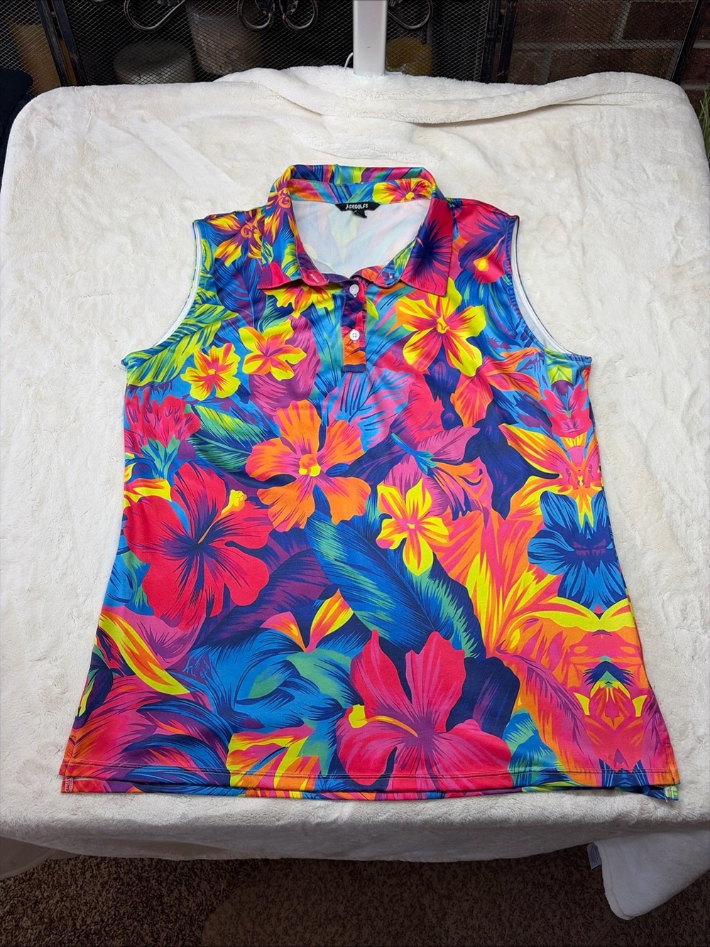 Acegolfs Sleeveless Floral Print Performance Polo Shirt Button Collar Sz XL